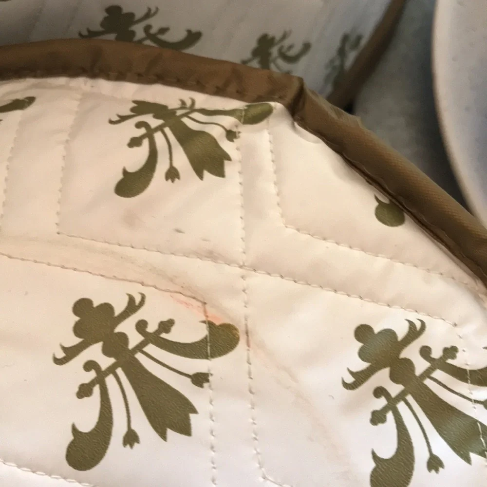 Vintage RARE Fleur De Lis Print Quilted Plastic Round Zipper Storage Set…